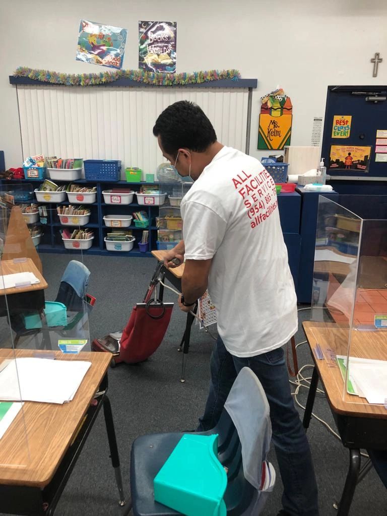 Sweeping classroom floor